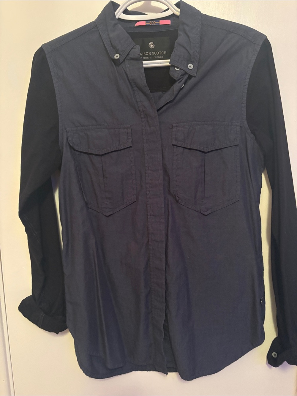 Scotch & Soda Navy Body with Black Sleeves Button-Down Shirt